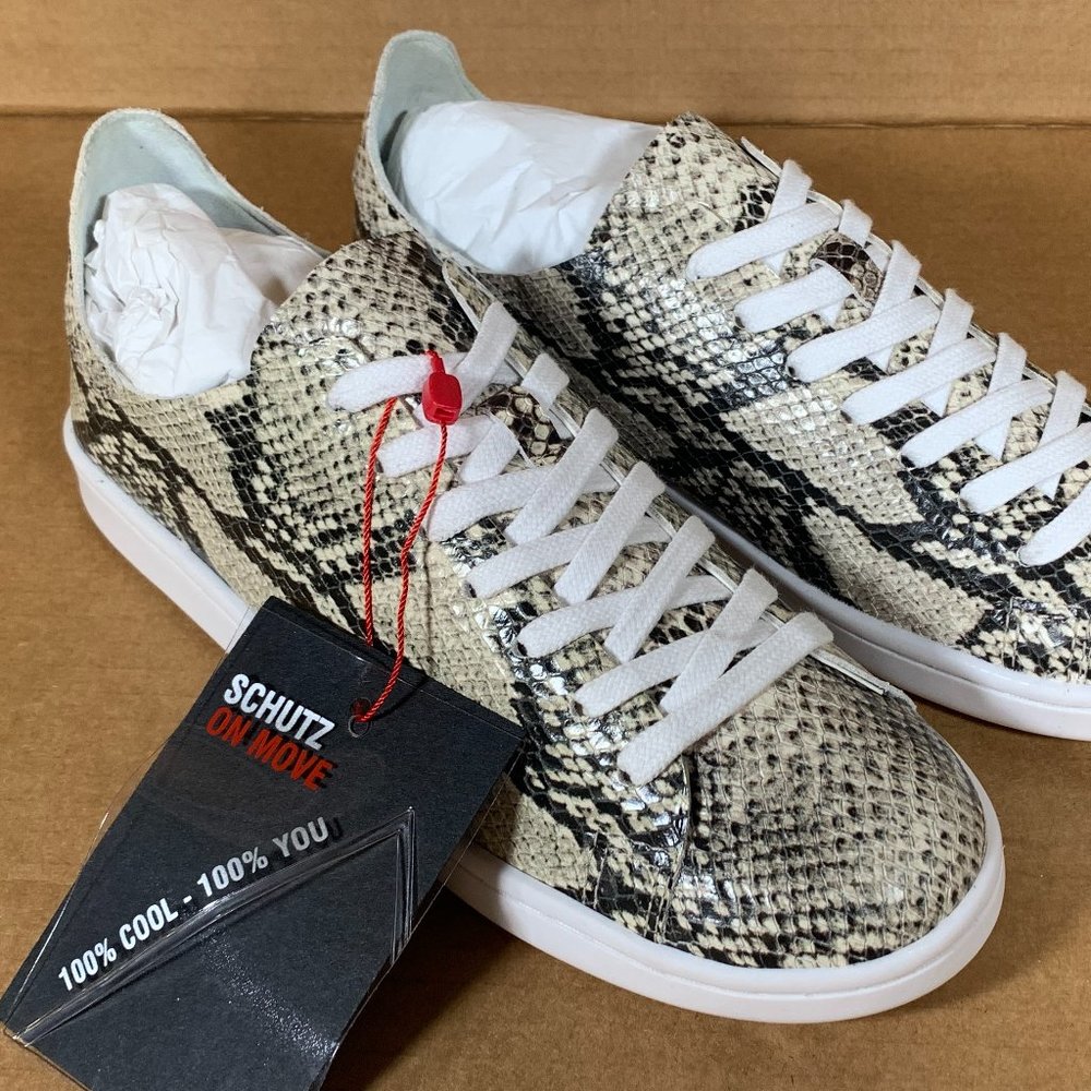 Schutz Ofelia Snakeskin-Embossed Leather Sneakers